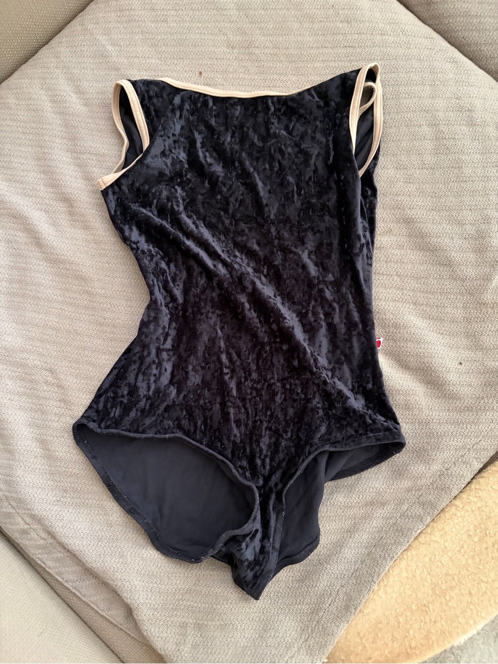 Yumiko Black Velvet leotard with light pink Trim